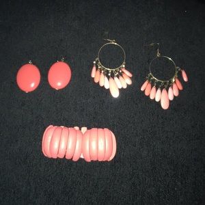 Coral Earrings and Bracelet